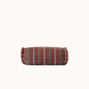 Brown cylindrical bolster featuring green and lavender check pattern on a white background.