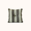 Striped green pillow with a button on a white background