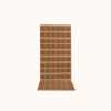 A rectangular runner with a geometric pattern featuring small tight loops, in a hazelnut brown color, with jade and cream accents.
